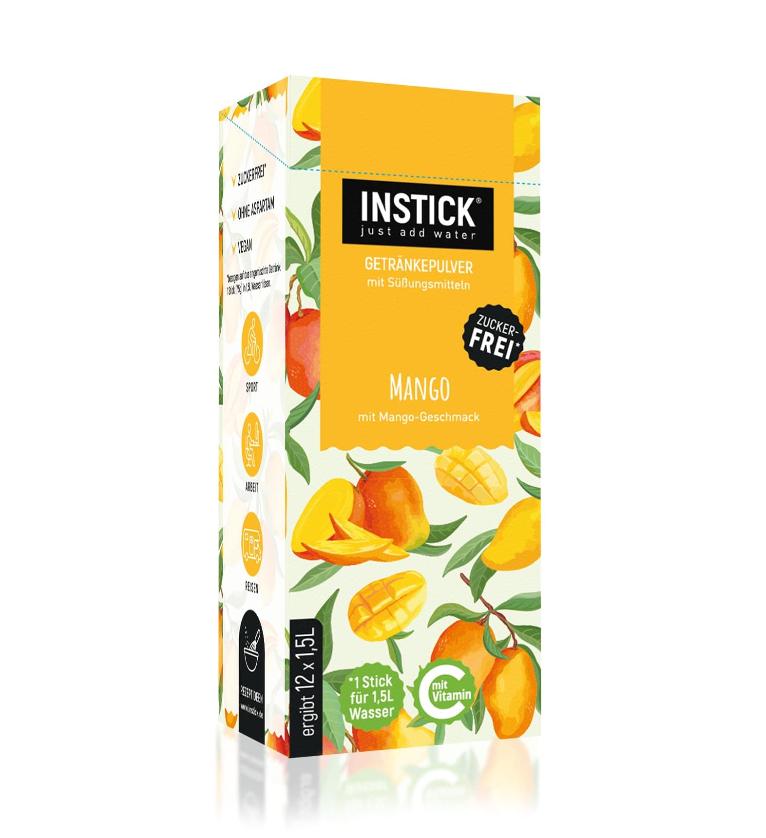 INSTICK | Sugar Free Instant Drink with Mango Flavour - 12 Sticks for 1.5 l Each
