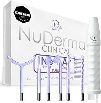 NuDerma Clinical Skin Therapy Wand - Portable High Frequency Skin Therapy Machine w 6 FUSION Neon + Argon Wands – Anti Aging - Blemish & Spot Control - Skin Tightening & Radiance - Wrinkle Reducing