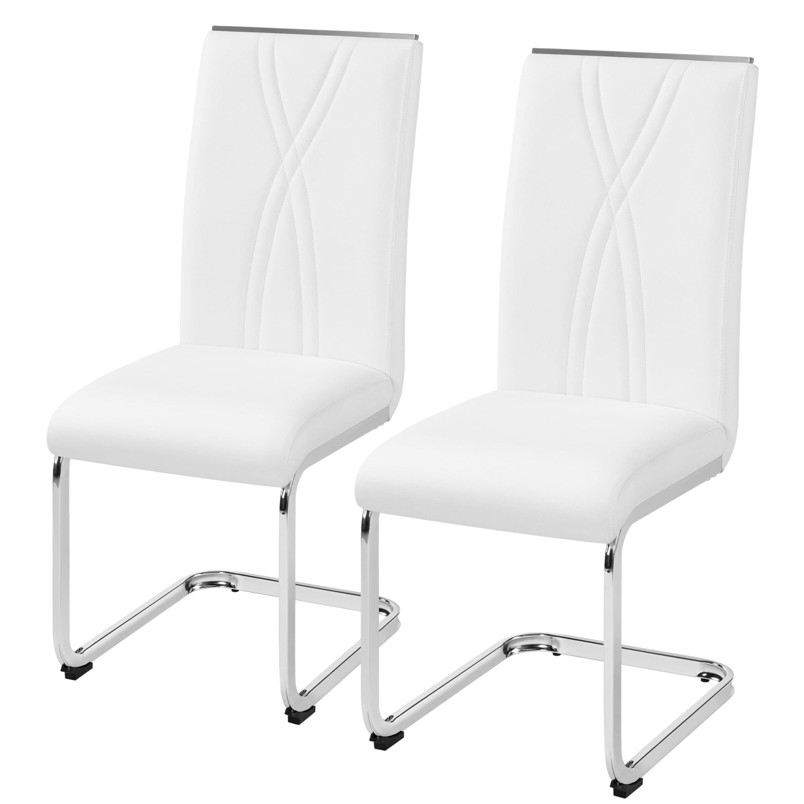 Dining Chairs Set of 2 Modern Kitchen Chairs with Faux Leather Seat and Sturdy Metal Legs for Dining Room, Kitchen, White