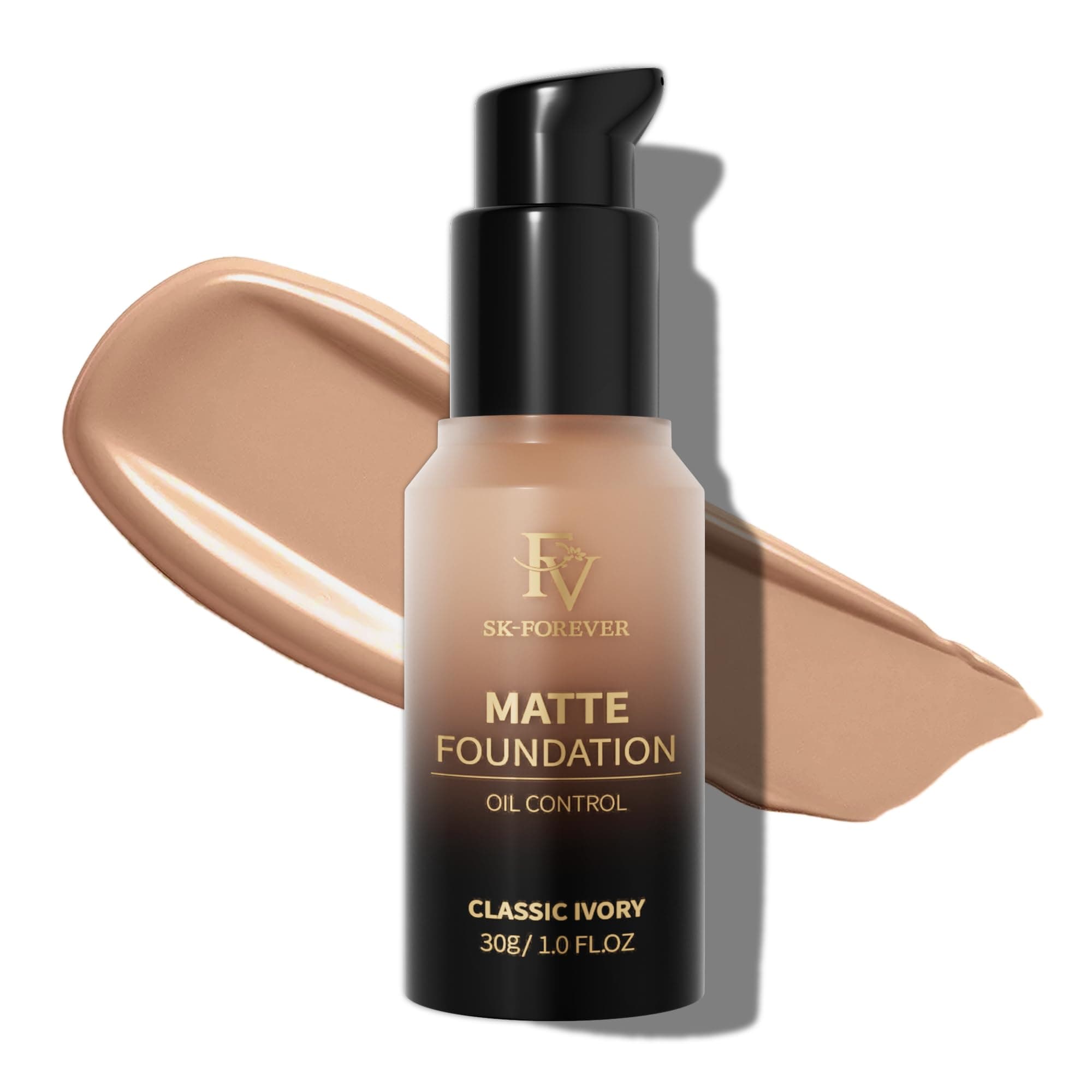 FV Full Coverage Liquid Foundation, Lightweight & Concealing, Long Lasting Matte Foundation Makeup with Flawless Finish, Oil Control Waterproof Foundation for Oily Skin (Classic Ivory Matte)