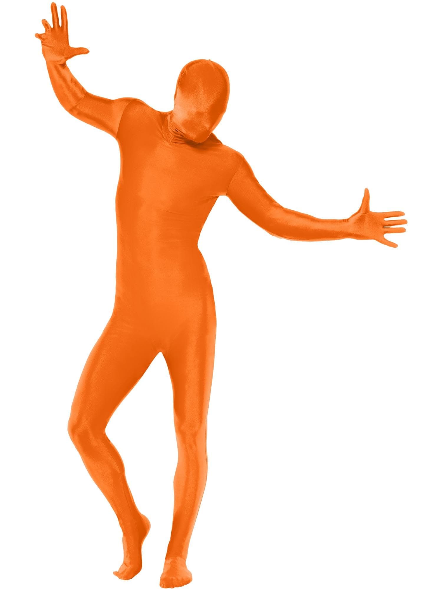 Smiffys Second Skin Suit, Orange with Bumbag, Concealed Fly & Under Chin Opening, Second Skin Fancy Dress, Comedy Dress Up Costumes