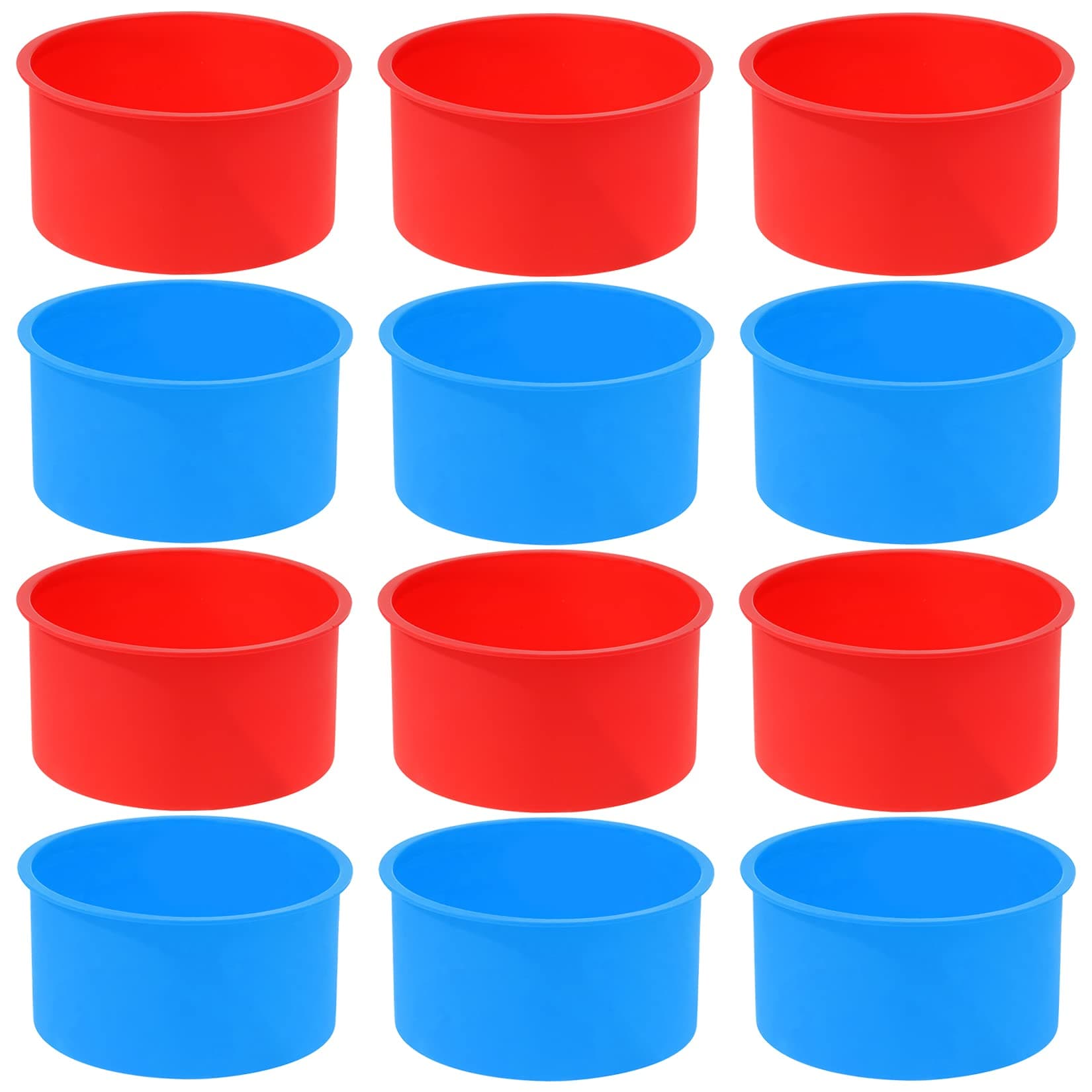 12pcs Silicone Cake Mold Baking Round Cake Molds 4 Inch Non-Stick Baking Pan Kitchen Silicone Cake Molds for Baking(Red, Blue, 4inch)