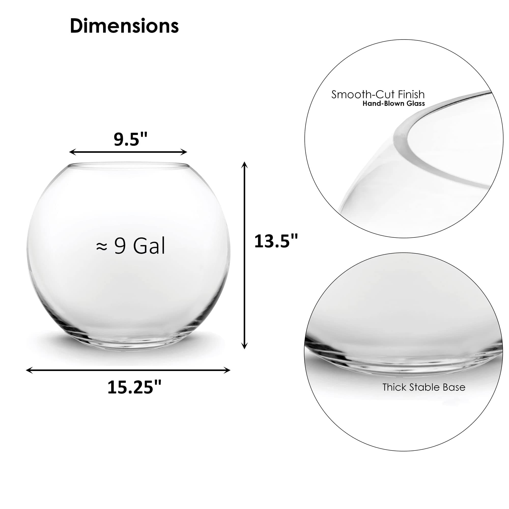 CYS EXCEL Large Glass Bubble Bowl (H-13.5" W-15.25", Approx. 9 Gal.) | Multiple Size Choices Fish Bowl Vase | Glass Round Bowl Terrarium | Globe Flower Vase Centerpiece