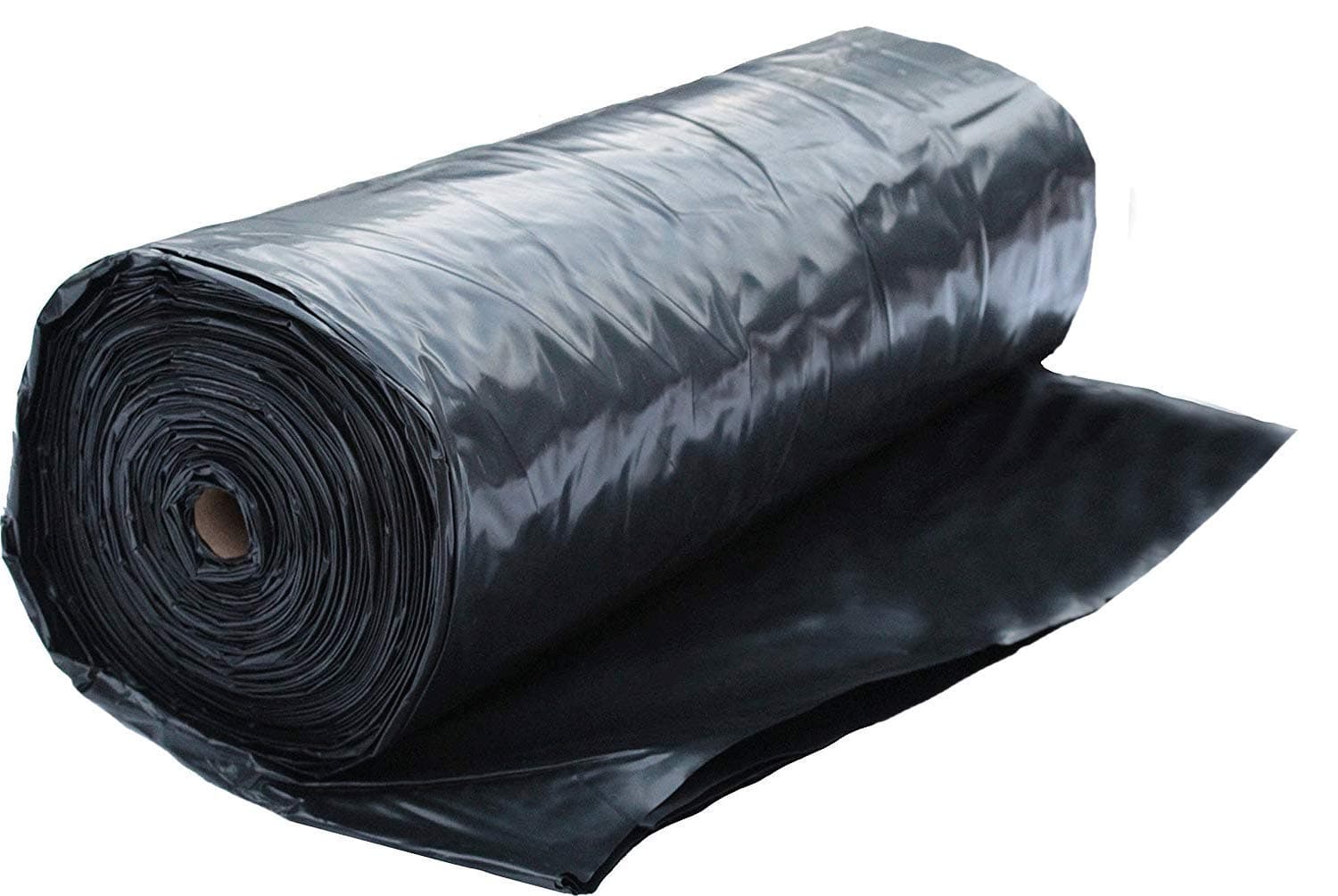 Poly Sheeting Heavy Duty 6 Mil Roll Black (20' x 100') for Construction, Landscape Ground Cover, Weed Barrier, Plastic Mulch, Lumber Tarp, Drop Cloth, Painters Plastic
