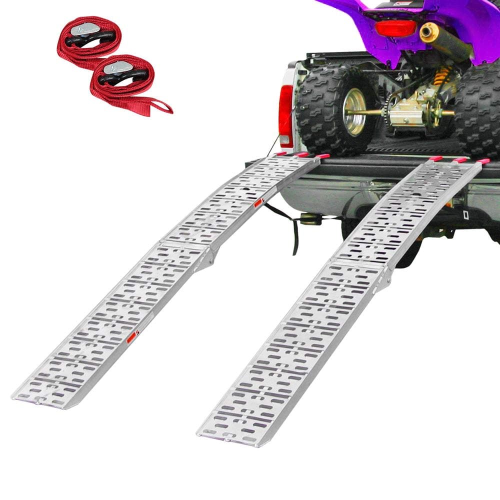 7.5' Folding Arched Aluminum Loading Truck Ramps (2 pc Set) for ATVs, UTVs, Motorcycles, Dirt Bikes, 4 Wheelers, Lawnmowers, 90" Long, 1,500 lbs Capacity