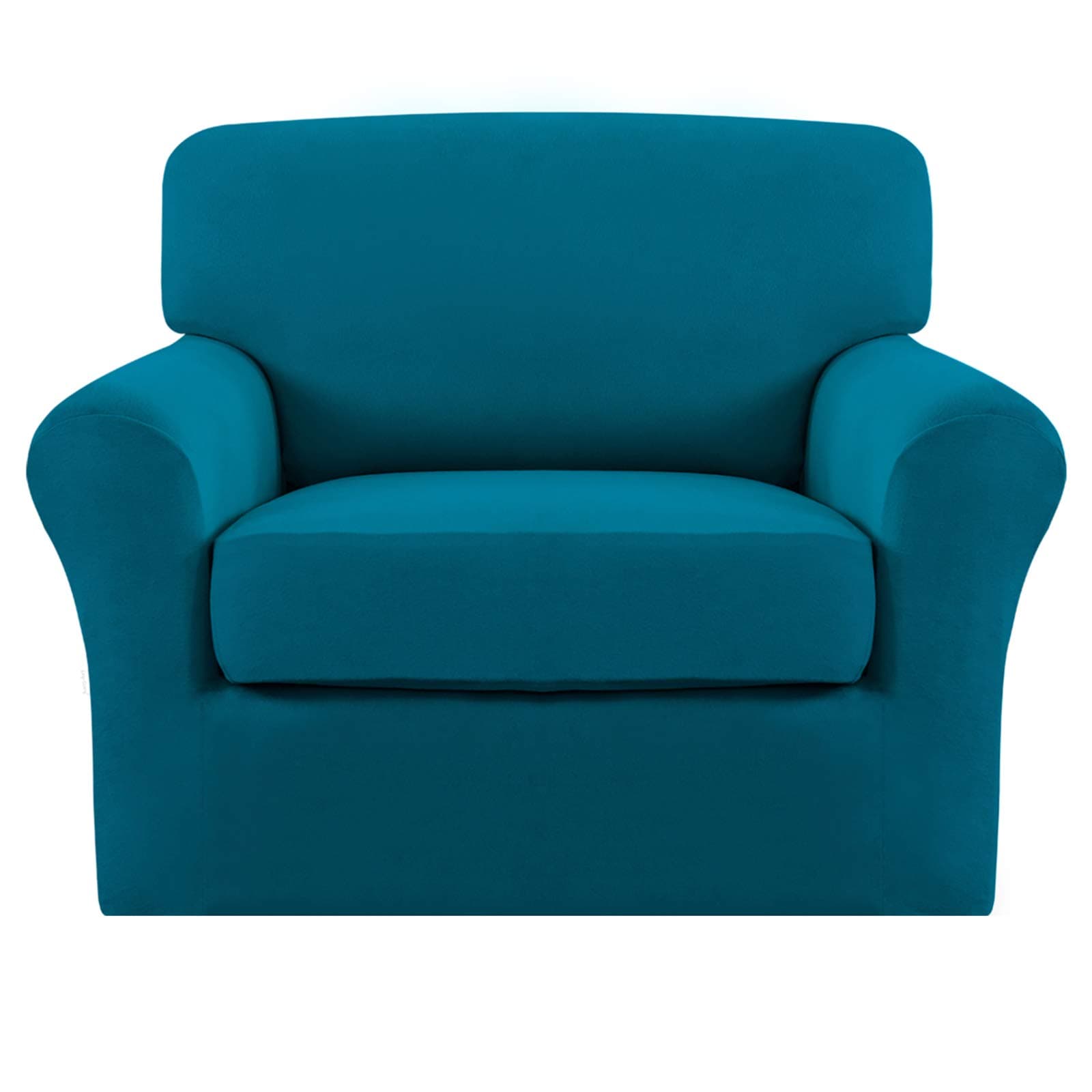 Easy-Going 2 Pieces Microfiber Stretch Chair Slipcover – Spandex Soft Fitted Sofa Couch Cover Washable Furniture Protector with Elastic Bottom Kids Pet Peacock Blue