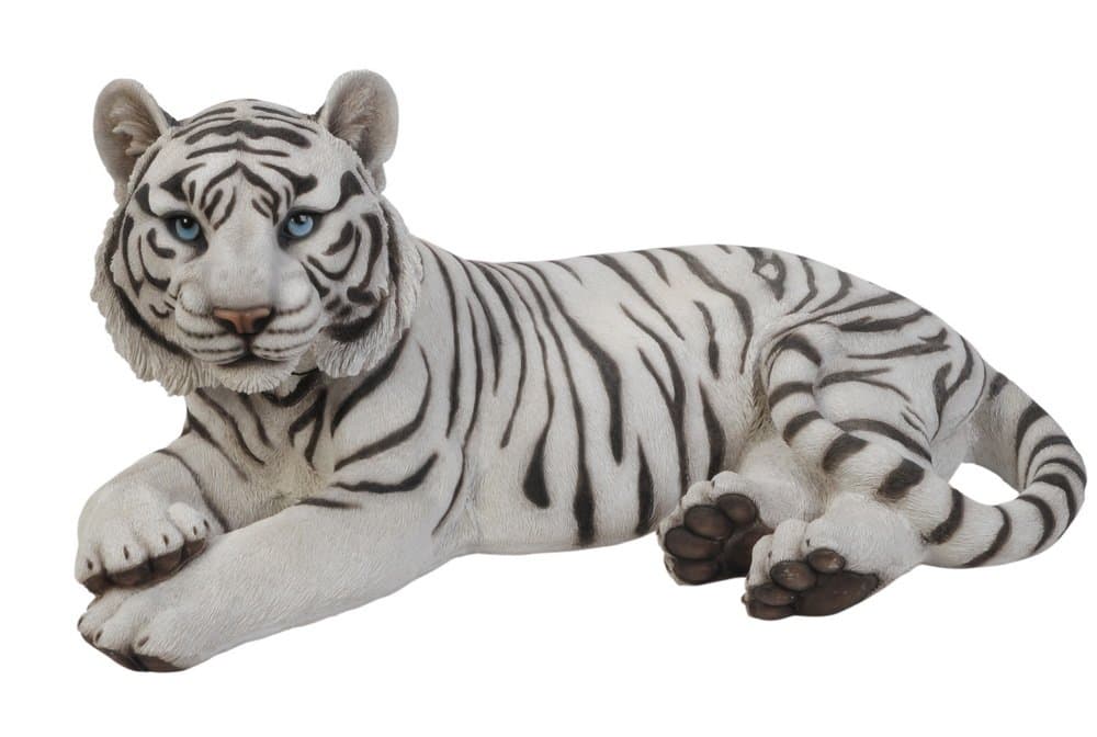 Hi-Line Gift Ltd Laying Down Tiger Statue, White
