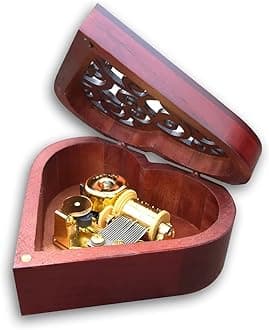 BinkeGG Play (Here Comes The Bride (Lohengrin Brautchor)) Brown Wooden Heart Shape Hollow Out Music Box with Sankyo Musical Movement (65 Tunes Option)