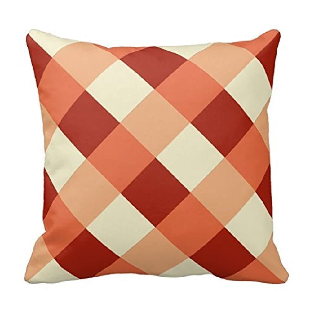 WENSING Large Modern Plaid Rust Terracotta And Cream Throw Pillow Case 18x18Inch