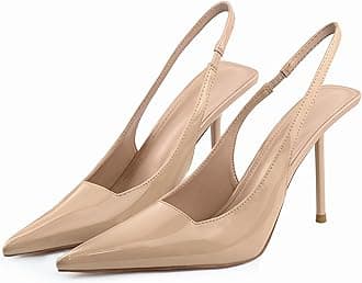 Women High Heel Pumps Pointed Toe Elastic Backless Patent Leather Fashion Comfortable Dress Shoes