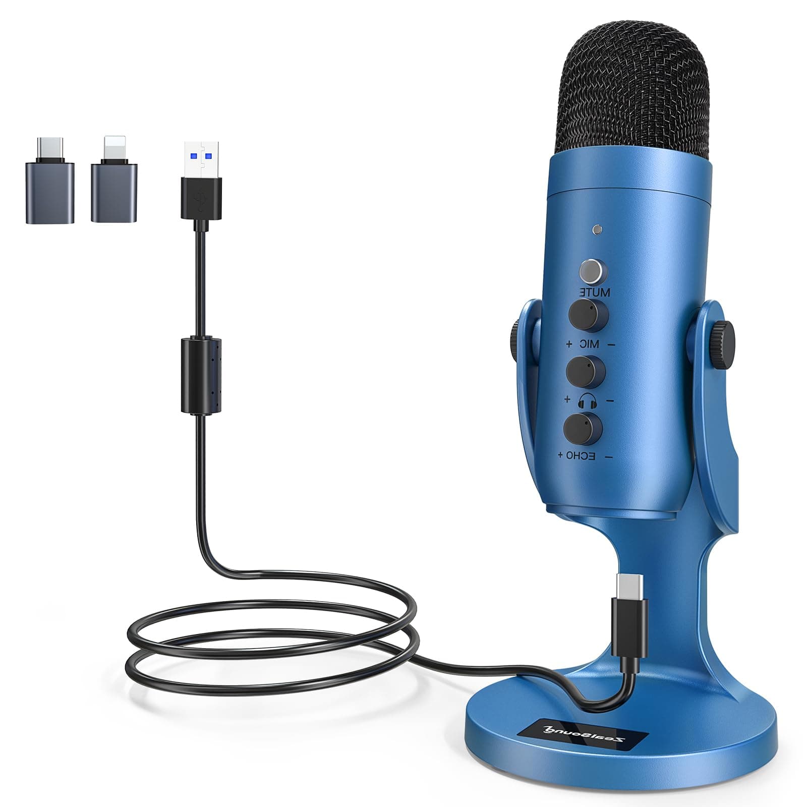 - zealsound USB Microphone, Condenser Computer Mic, Plug & Play Gaming Microphone for Phone/PS4/PS5, Headphone Output, Volume Control, Mic Gain Control, Mute Button, YouTube Podcasting on Windows(Blue)