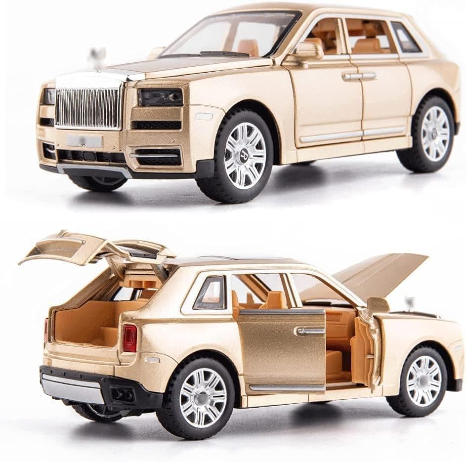 Brand Conquer Big Size Rolls-Royce Cullinan Model Car Exclusive Alloy Metal Car Pull Back Die-cast Car Toy car with Openable Doors & Light, Music Boys Gifts Toys for Kids (Rolls Royce CULLINAN Gold)