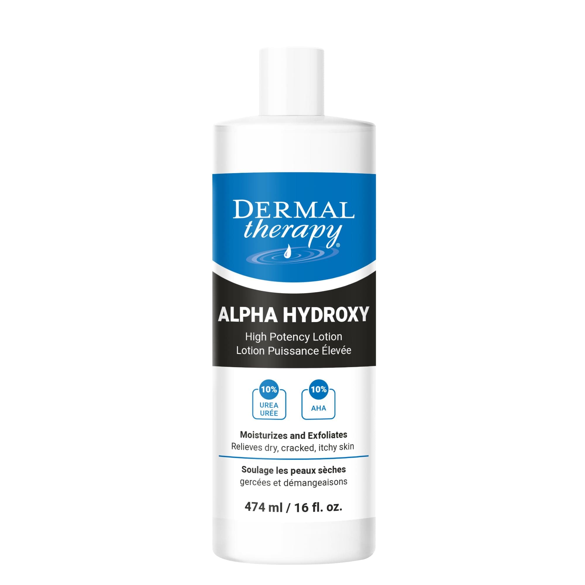Alpha Hydroxy Lotion with 10% Lactic Acid & 10% Urea – Fragrance-Free Moisturizer for Dry Skin – 16 fl oz (474 ml)