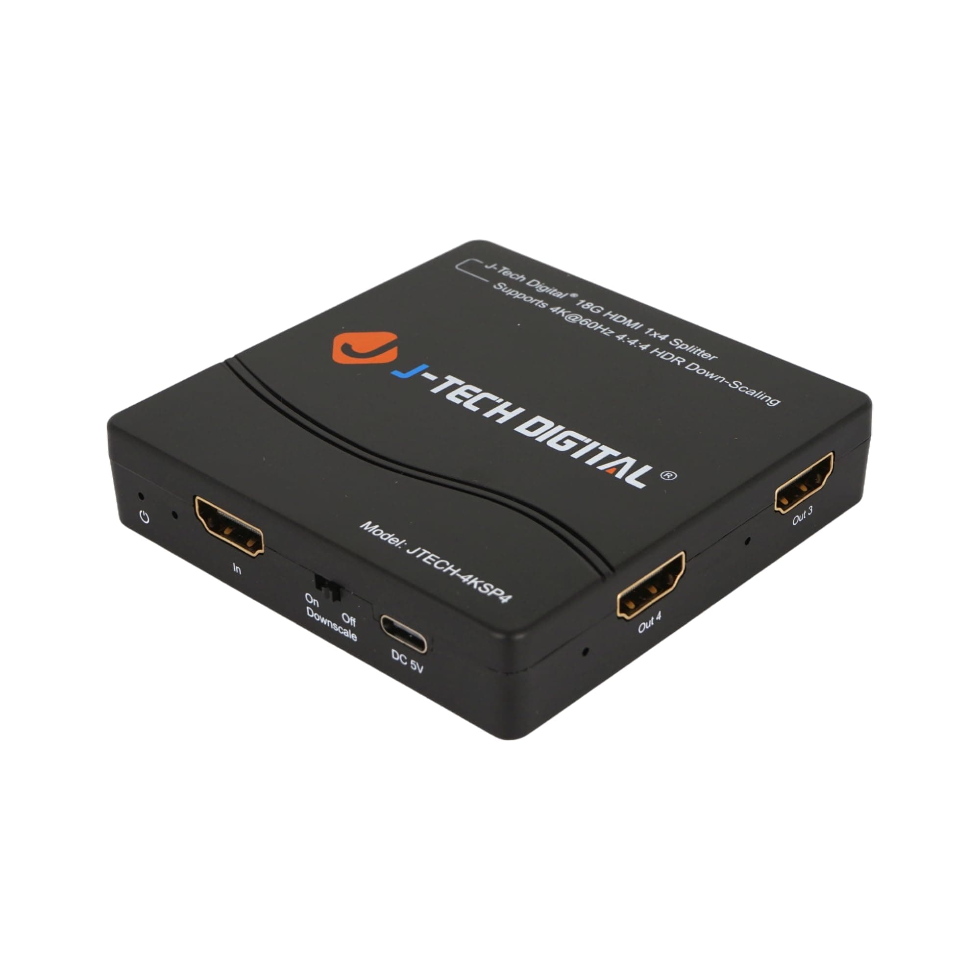 J-Tech Digital HDMI Splitter 4K 60Hz 1X4 Multi-Resolution Output (MRO) HDMI 2.0 Splitter Supports downscale HDR HDR10 / Dolby Vision 4K@60Hz 4:4:4 HDCP2.3 2.2 (JTECH-4KSP4)