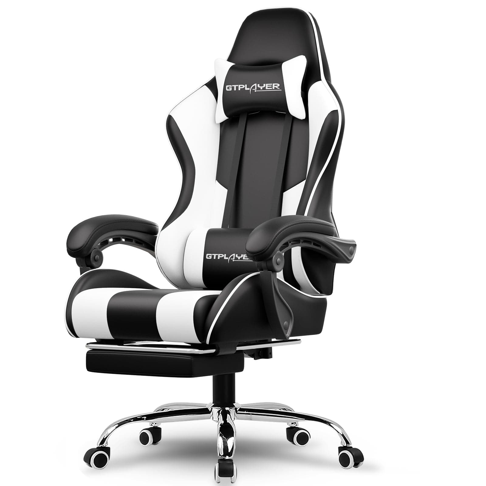 GTPLAYER #1USA Multi-Functional Ergonomic Gaming & Computer Chair – Massage Cushion, Premium PU Leather, Adjustable Neck & Lumbar Pillow for Back Support, Footrest.