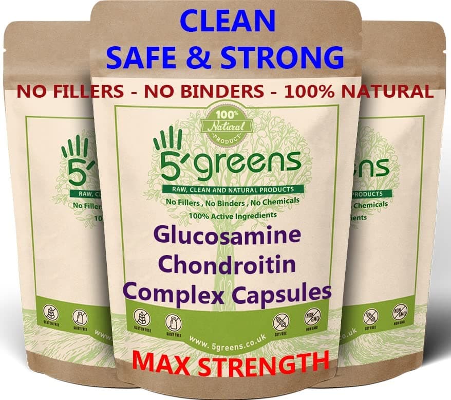 Glucosamine and Chondroitin 1600mg per Serving with MSM Extra Absorbency Enriched with Natural Vitamin C, Glucosamine Sulphate 2KCL Chondroitin Sulphate 120 Capsules Made in UK by 5greens