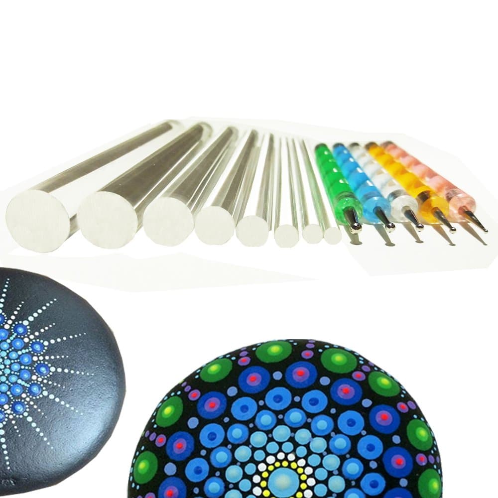 Mandala Rock Painting Pen Dot Dotting Tools Stencil Brush Set 13 PCS Flat Head 4mm 5mm 6mm 8mm 10mm 12mm 14mm Diameter 5 Stylus (set1)
