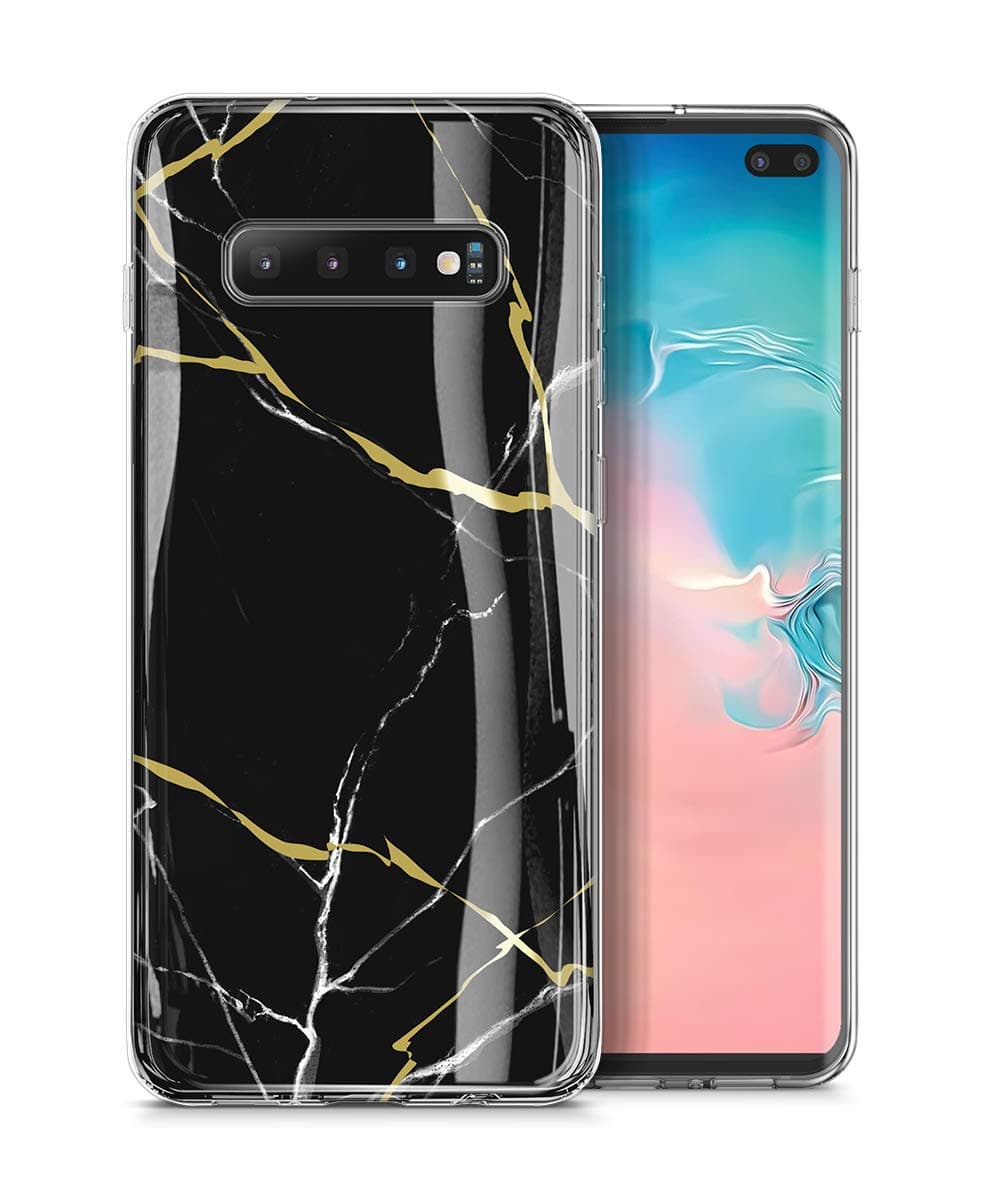 GVIEWIN Marble for Galaxy S10 Plus Case, Ultra Slim Thin Soft TPU Rubber Gel Silicone Phone Case Cover for S10 Plus (Black/Gold)
