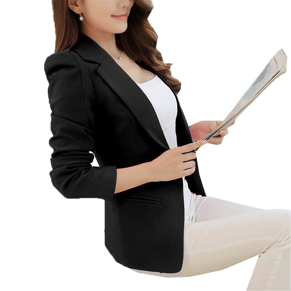 Mikty Casual Work Office Blazer One Button Jacket for Women and Petites #1 Black US 2-4