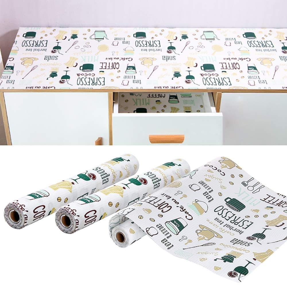 EVA Shelf Liners for Kitchen, Non-Adhesive Drawer Mat, Drawer Damp Proof Mat, Non-Slip Cupboard Cabinet Pad, Fridge Liner Roll for Home and Office (B-3Rolls)