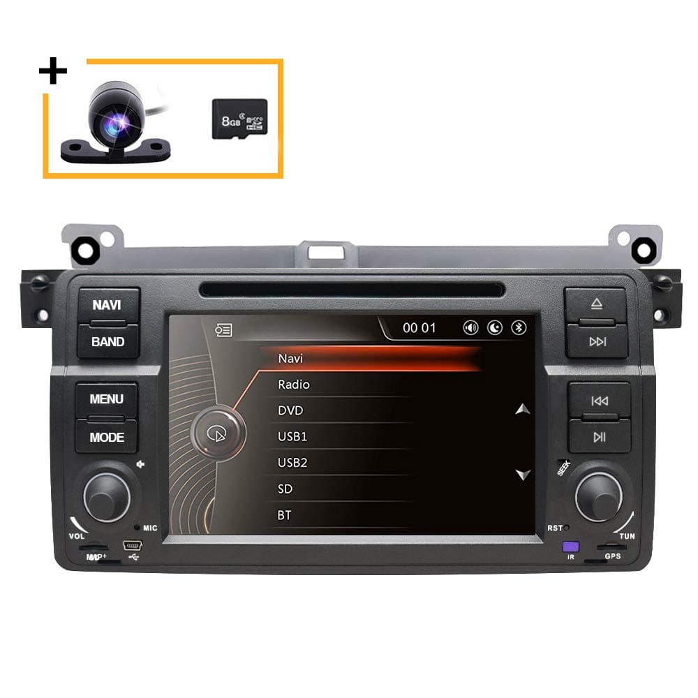 Freeauto 7 Inch In-Dash Multimedia DVD Player Headunit HD Digital Touch Screen Car Stereo Radio with GPS Navigation CANbus Steering Wheel Control for BMW E46 318 320 325