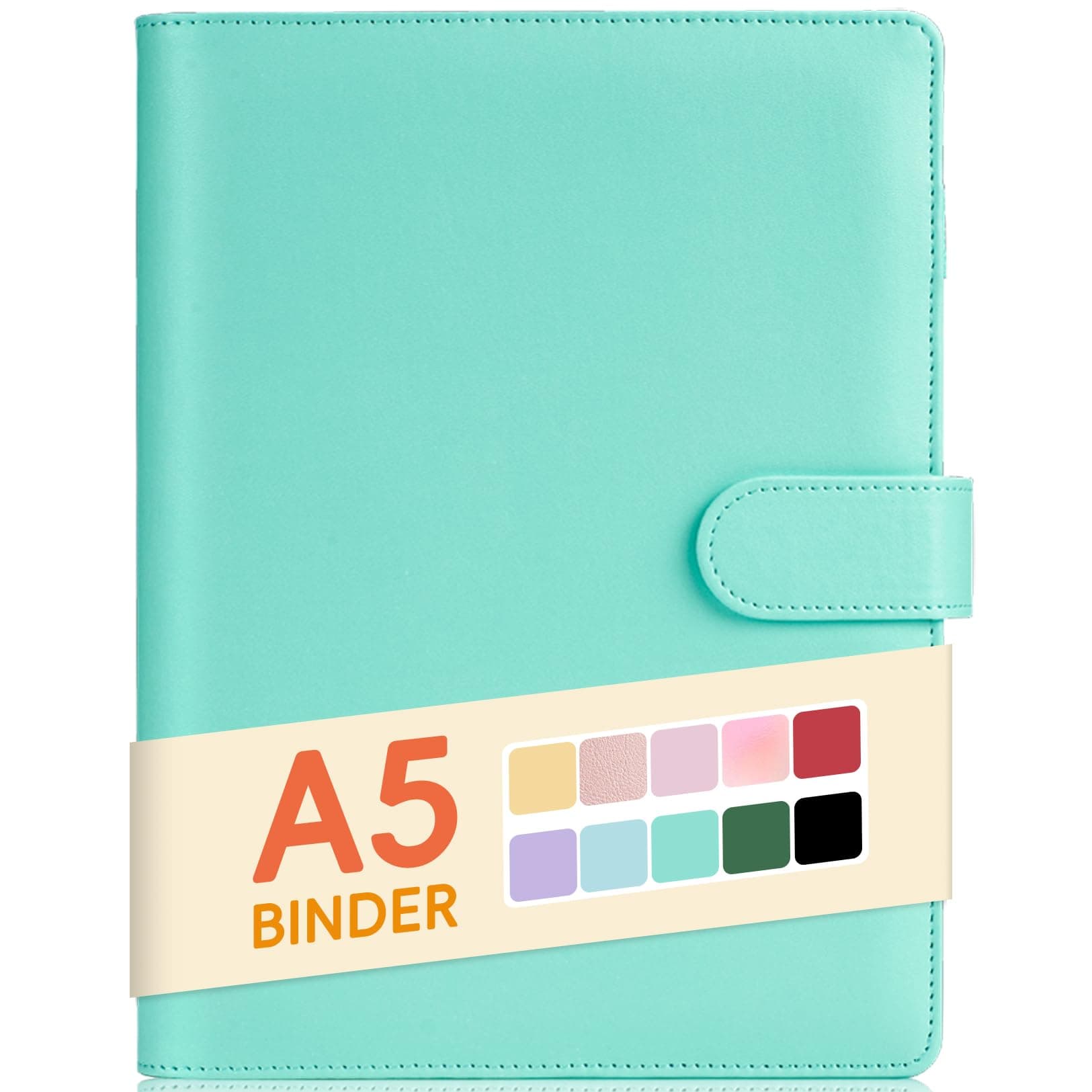 Sooez A5 Notebook Photocard Binder, 6 Ring Planner, Stylish Loose Leaf Personal Organizer Cover with Magnetic Buckle, PU Leather Binder Women with Macaron Colors (Mint Green)