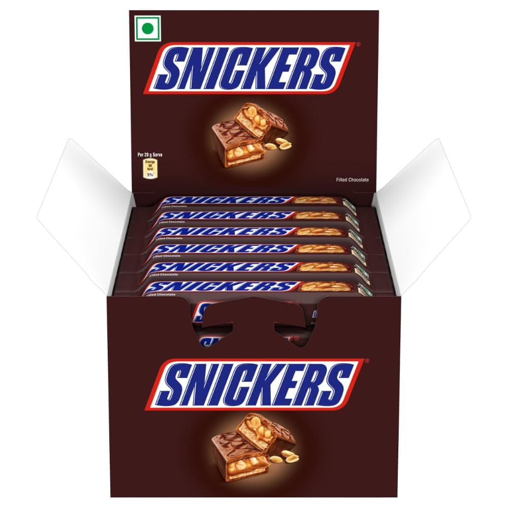 Snickers 24 x Peanuts Chocolate Bar Filled with Delicious and Nutritious Roasted Peanuts, Nougat and Caramel, Nutty Chocolate Treats to Share - 45g