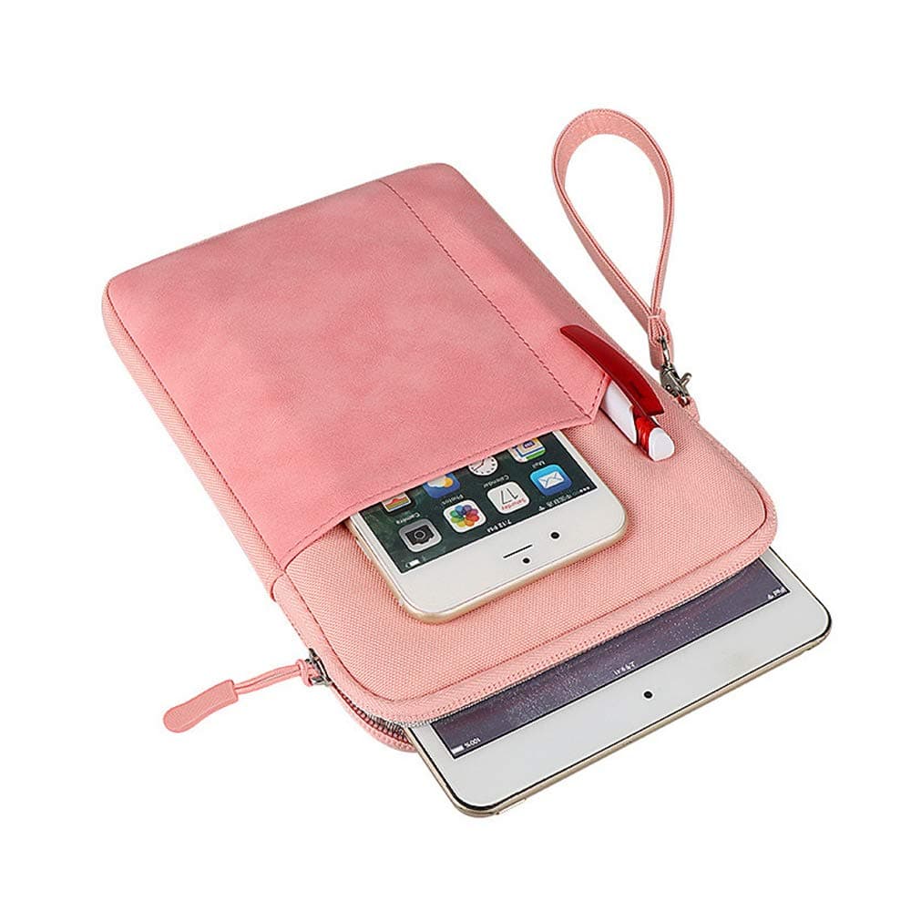 Hosoncovy PU Leather Double Layer Carrying Case Travel Case Storage Bag Protective Case Sleeve with Strap for 10.8 Inch Tablet/Ipad/Ipad Pro/Ipad Air/Ipad Mini/Kindle and Smart Pencil (Pink)