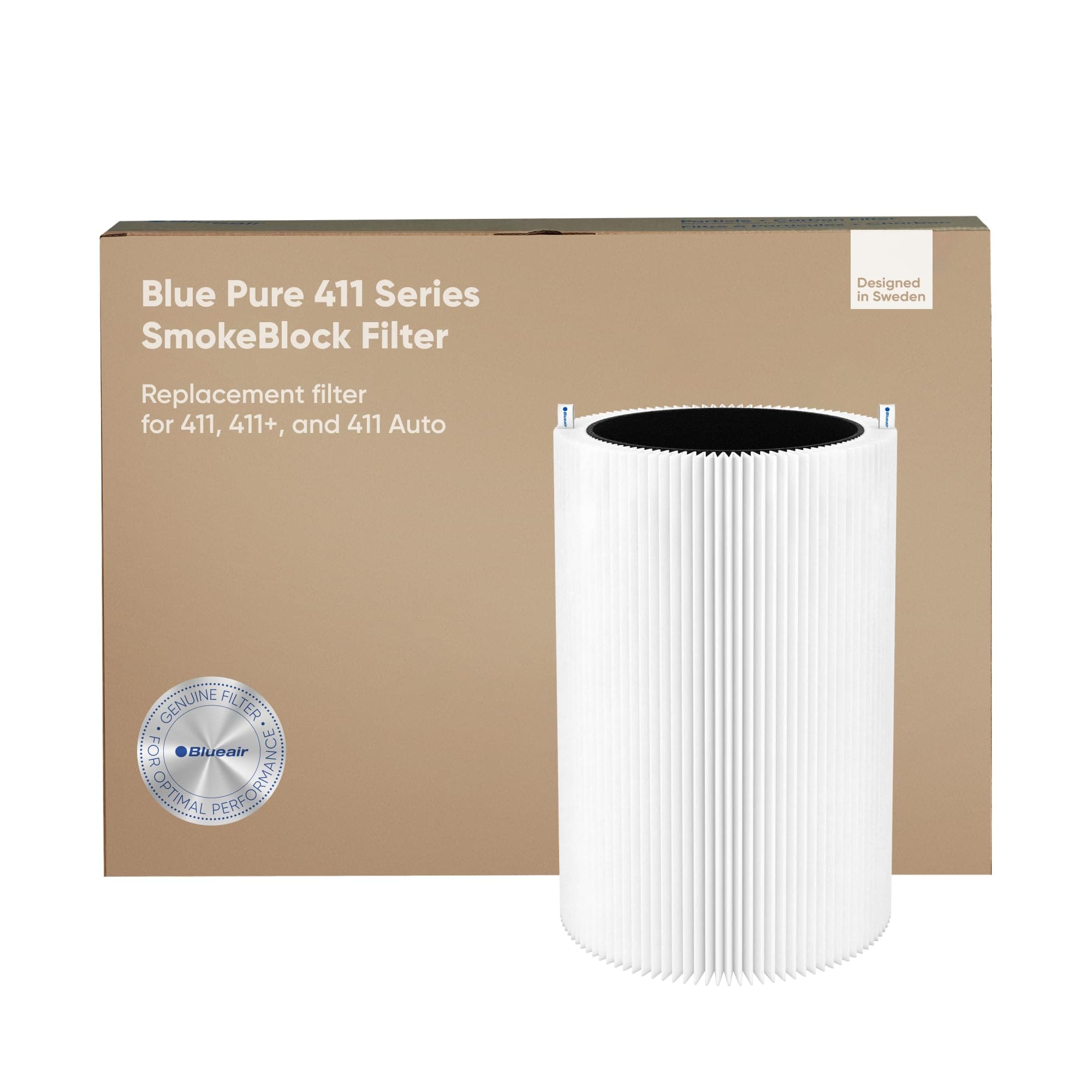 Blue Pure 411 Series SmokeBlock Genuine Replacement Filter, Extra Carbon Captures 99.99% of Wildfire Smoke, fits Blue Pure 411 Auto, 411 and 411+ Air Purifiers, White