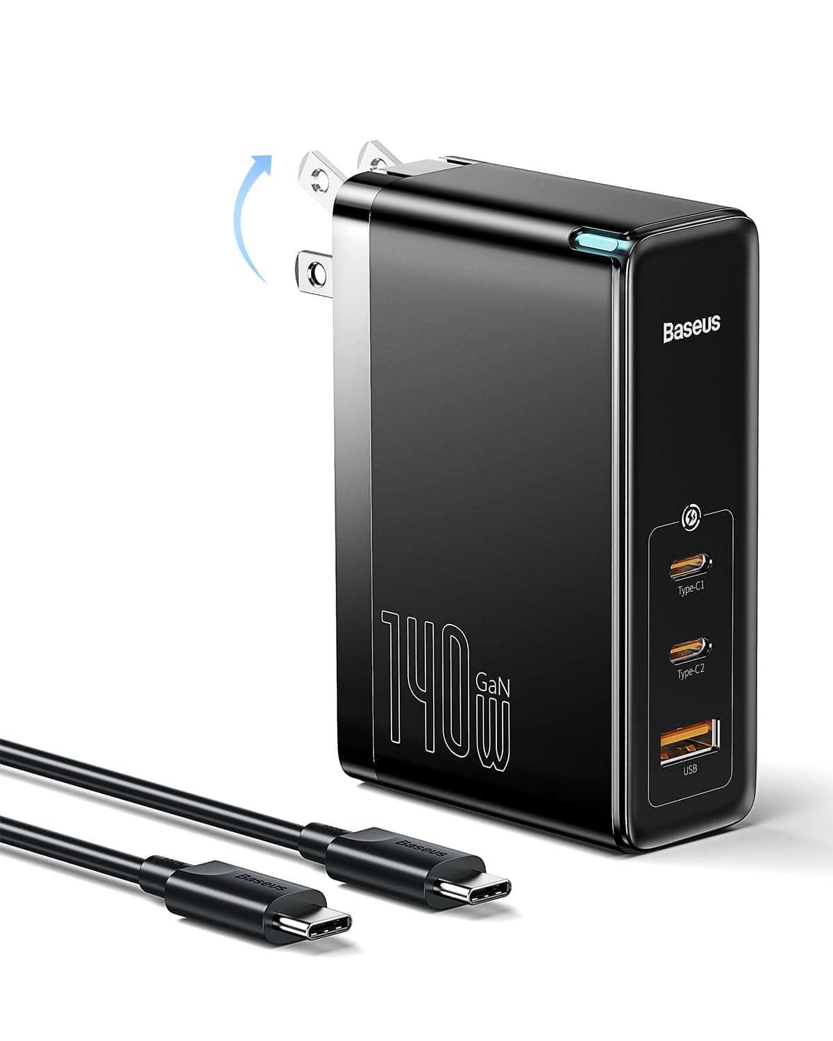 140W USB C Wall Charger PD 3.1 with 3.3ft USB C to C Cable, 3-Port GaN5 Charger for Laptops, iPad Pro, iPhone 15/Pro/14/13 Series, Galaxy S23/S22, MacBook Pro 16'', Steam Deck, Black