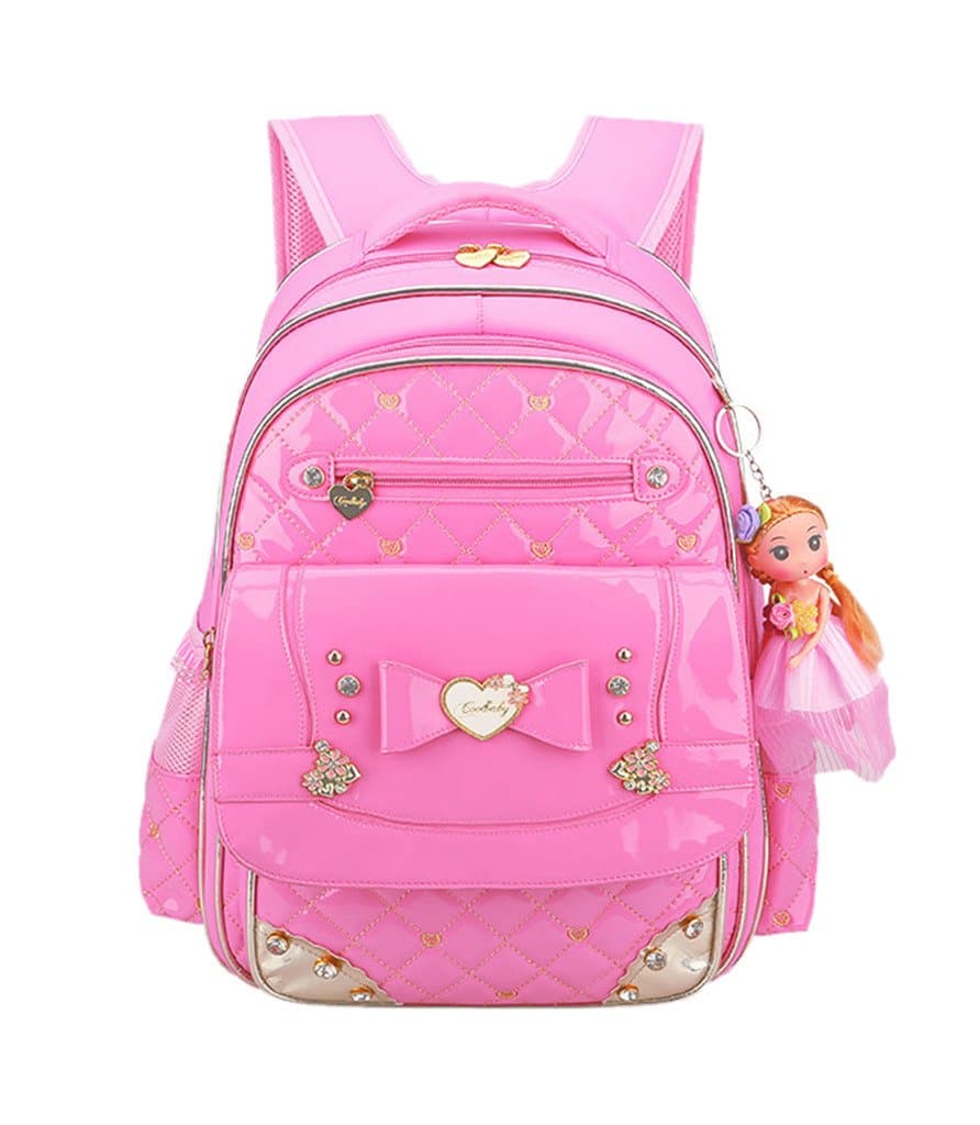 Linsmart PU Kids Cute Backpack Elementary School Bag for Girls Large Pink