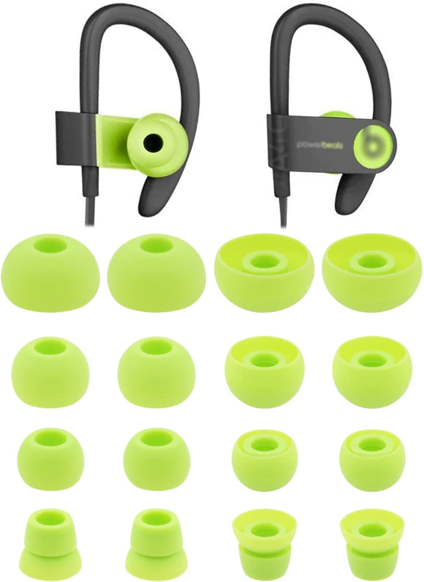 Ear Tips for PB3 Powerbeats 3 Headphone, SML 3 Sizes 6 Pair Silicone Replacement Earbud Tips & 2 Pair Double Flange Ear Tips, Fit for Beats Powerbeats2 Pb3 [8 Pair](Green)