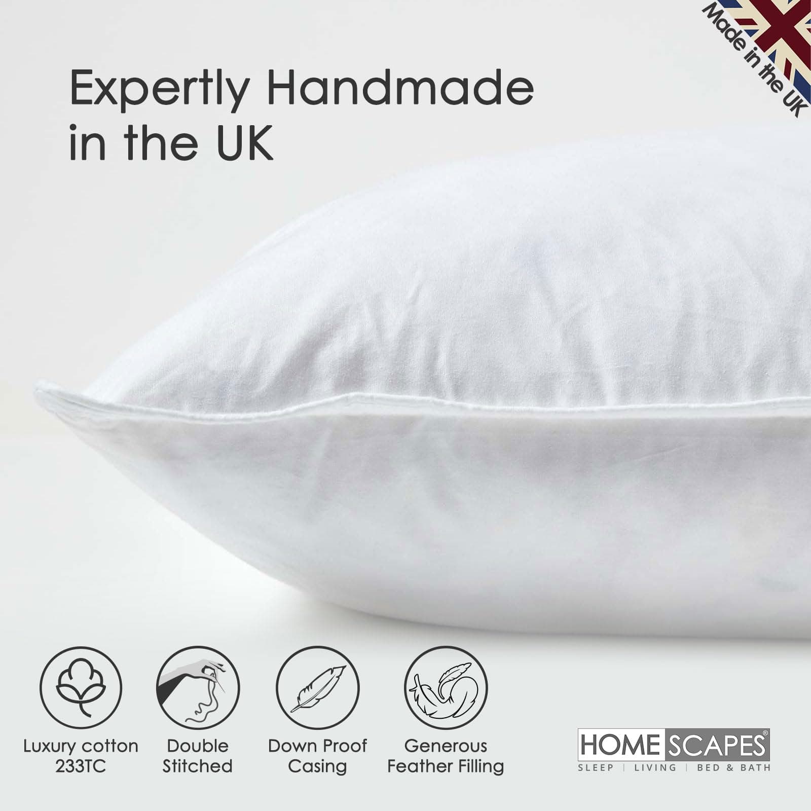 HOMESCAPES 2 Pack Luxury Duck Feather Cushion Inserts 30cm x 30cm (12 x 12”) Perfect Bounce Back and Down-Proof Cover Generously Filled Inner Pads Filler, Hypoallergenic RDS Certified Machine Washable