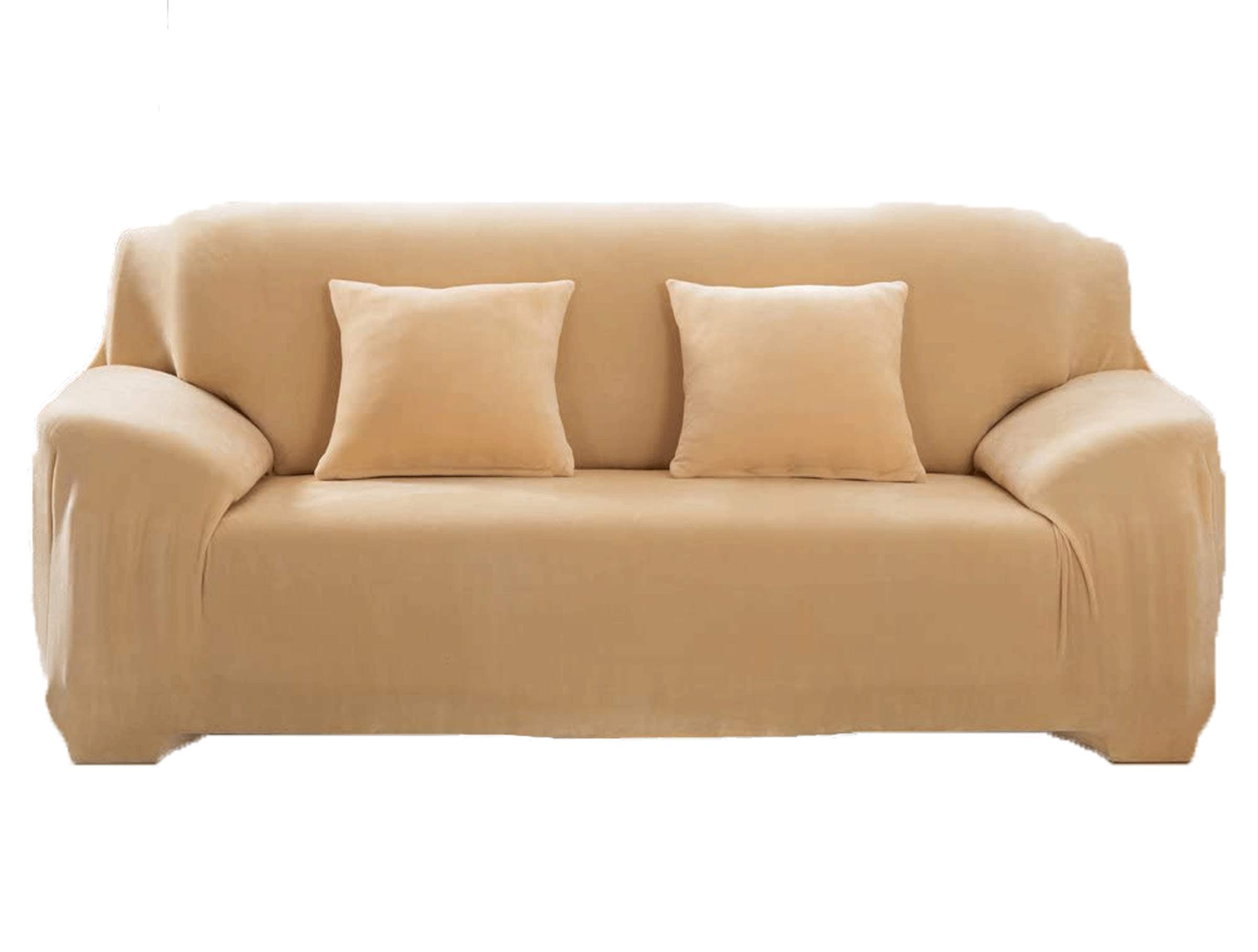 Thick Sofa Covers 1/2/3/4 Seater Pure Color Sofa Protector Velvet Easy Fit Elastic Fabric Stretch Couch Slipcover size 4 Seater:235-300cm (Beige)