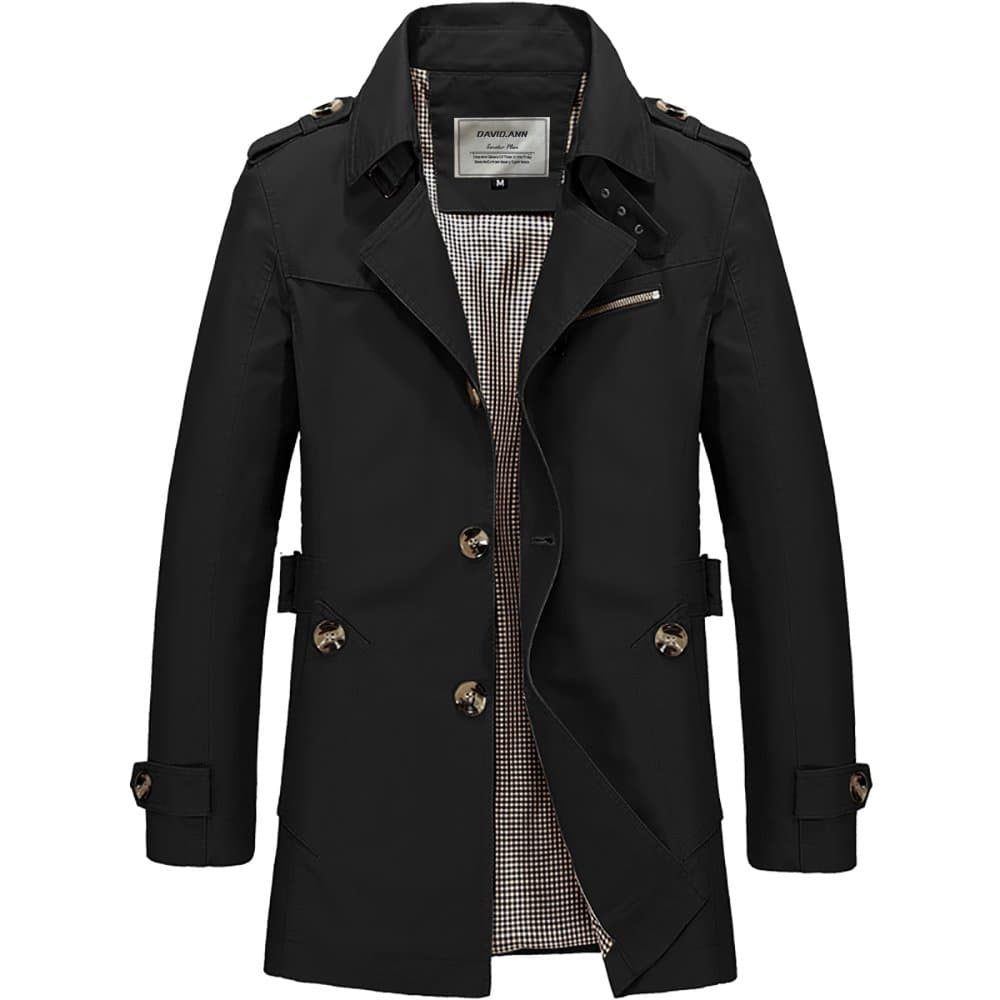 DAVID.ANN Men's Windbreaker Notch Lapel Single Breasted Coat