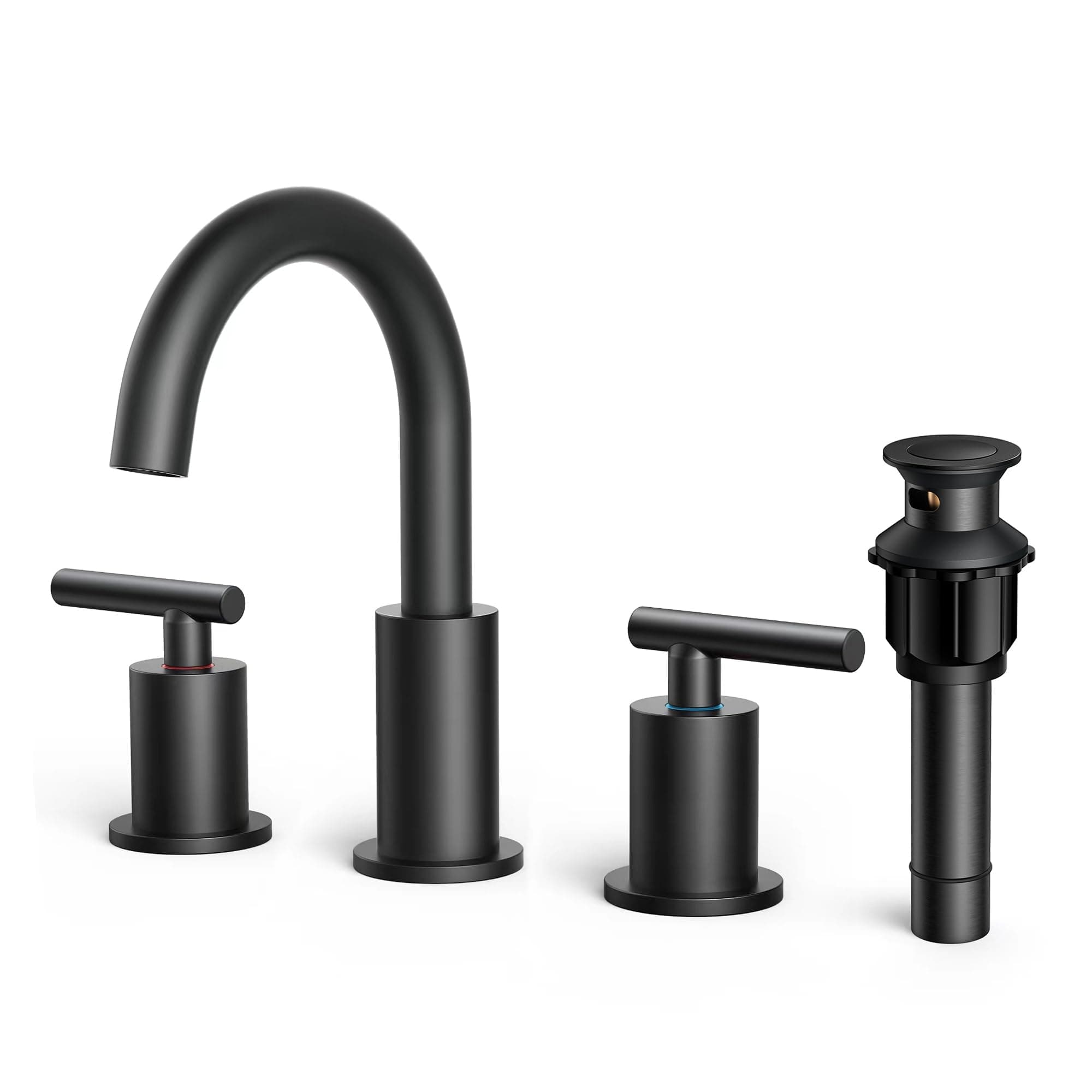 FORIOUS Black Bathroom Faucets 3 Hole, 2 Handle 8 Inch Widespread Matte Black Vanity Faucet 3 Holes with 360 Degree Rotating Spout for 6 to 12 inch Sink, Metal Pop Up Drain and cUPC Supply Lines
