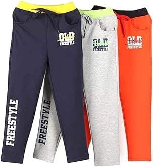 Boys 100% Cotton Printed Track Pants | Regular Fit Elastic Waist with Drawstring | Kids Casual Trousers Multicolor Combo (Pack of 3)