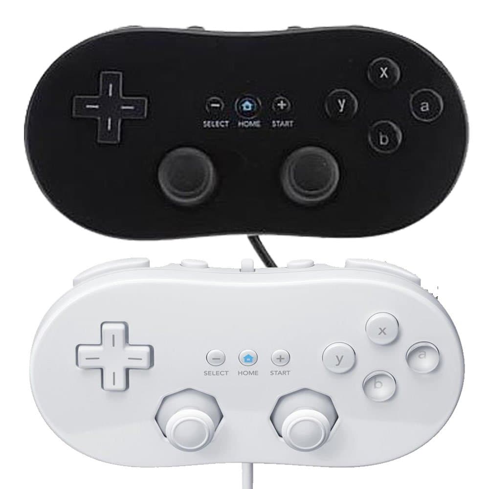 Poulep 2 Packs Classic Retro Wired Controllers Pro for Nintendo Wii (white and black)