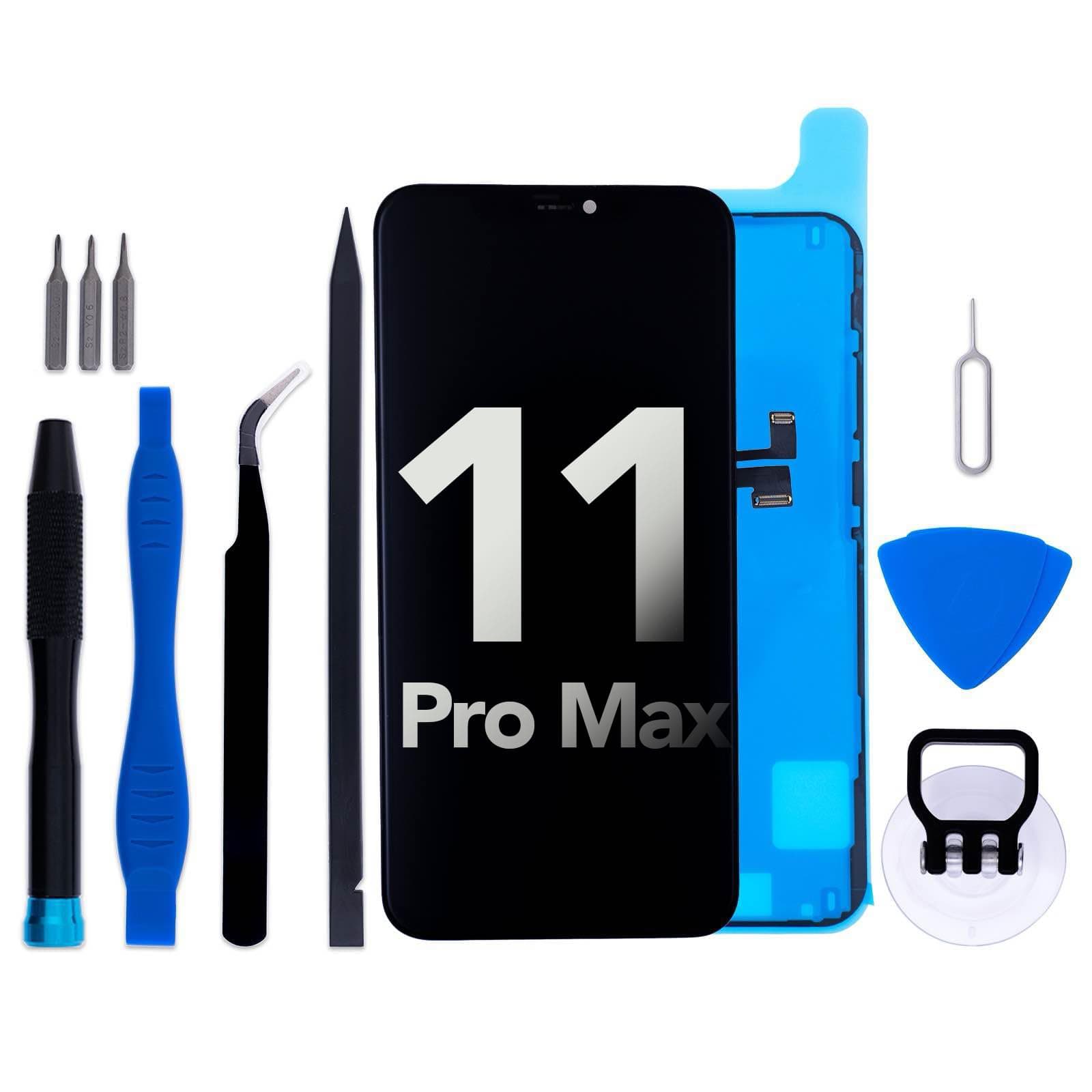 for iPhone 11 Pro Max Screen Replacement Kit 6.5" FHD LCD Display 3D Touch Digitizer Assembly with Frame Adhesive and Repair Tools (Model A2218 A2161 A2220)
