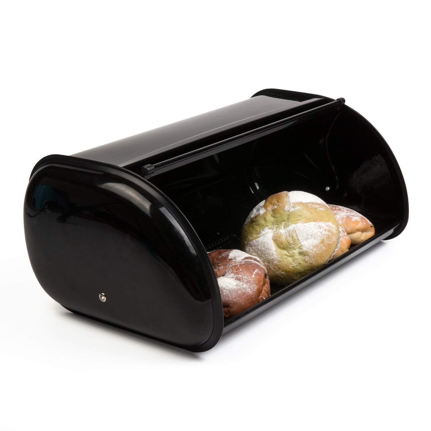 THRICH Deluxe Steel Modern Bread Box Storage with Roll up Lid, Clear Visual Window, Bright Black, 755oz (22L)