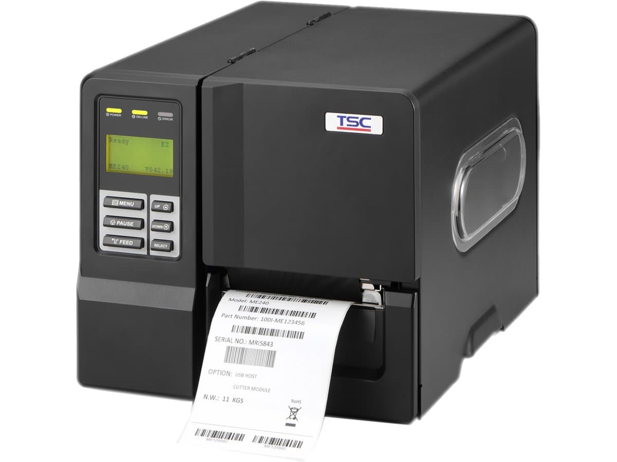 TSC 99-042A053-44LF Direct Thermal/Thermal Transfer Barcode Printer, ME240, 203 dpi, 6 IPS, 8MB SDRAM, SD Flash, LCD Display, RTC, 450 m Ribbon, US Power Cable, USB Cable