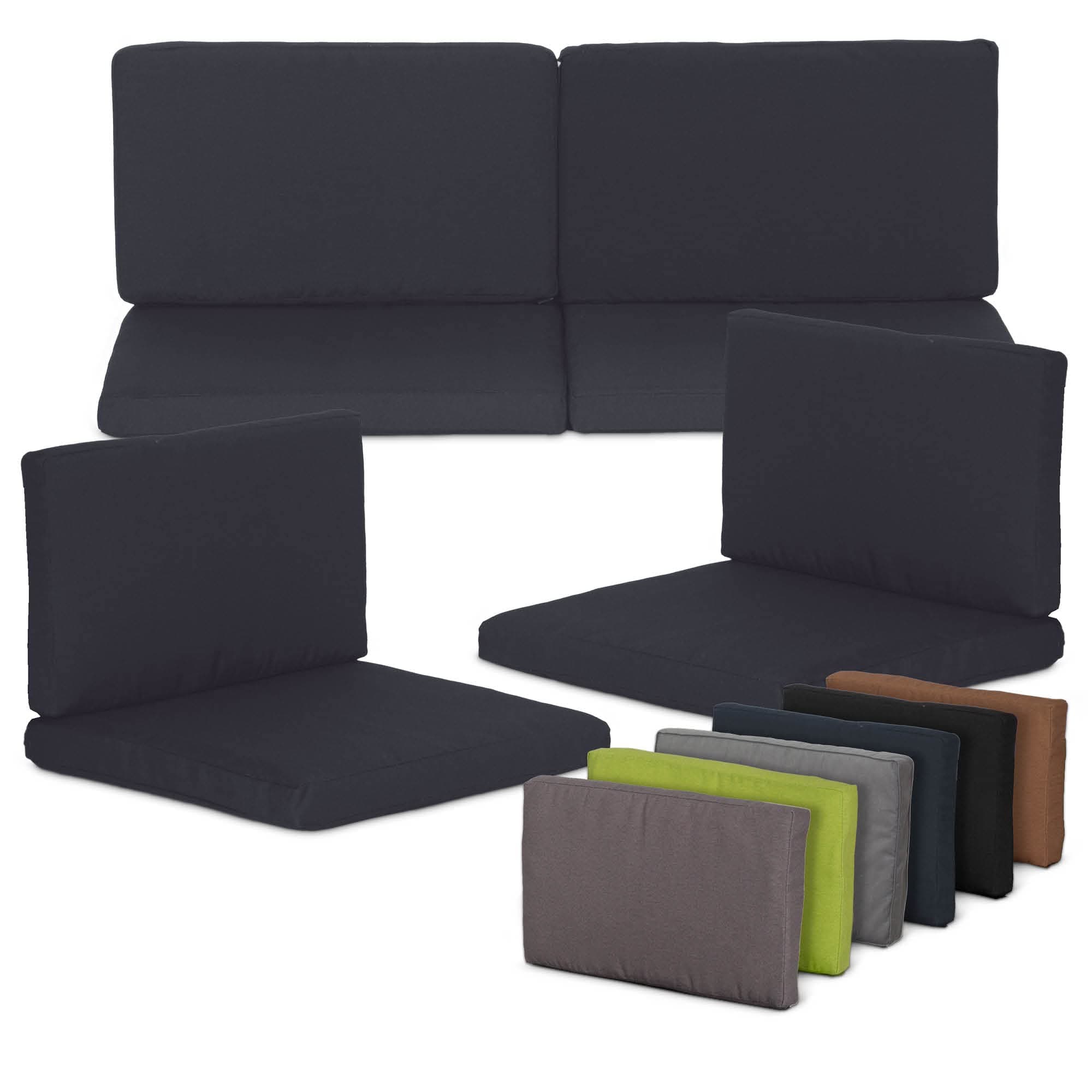 Beo Lounge Cushion Replacement for Monaco Set, Waterproof Set of 8 Cushions, 5 cm Thick, Anthracite/Black