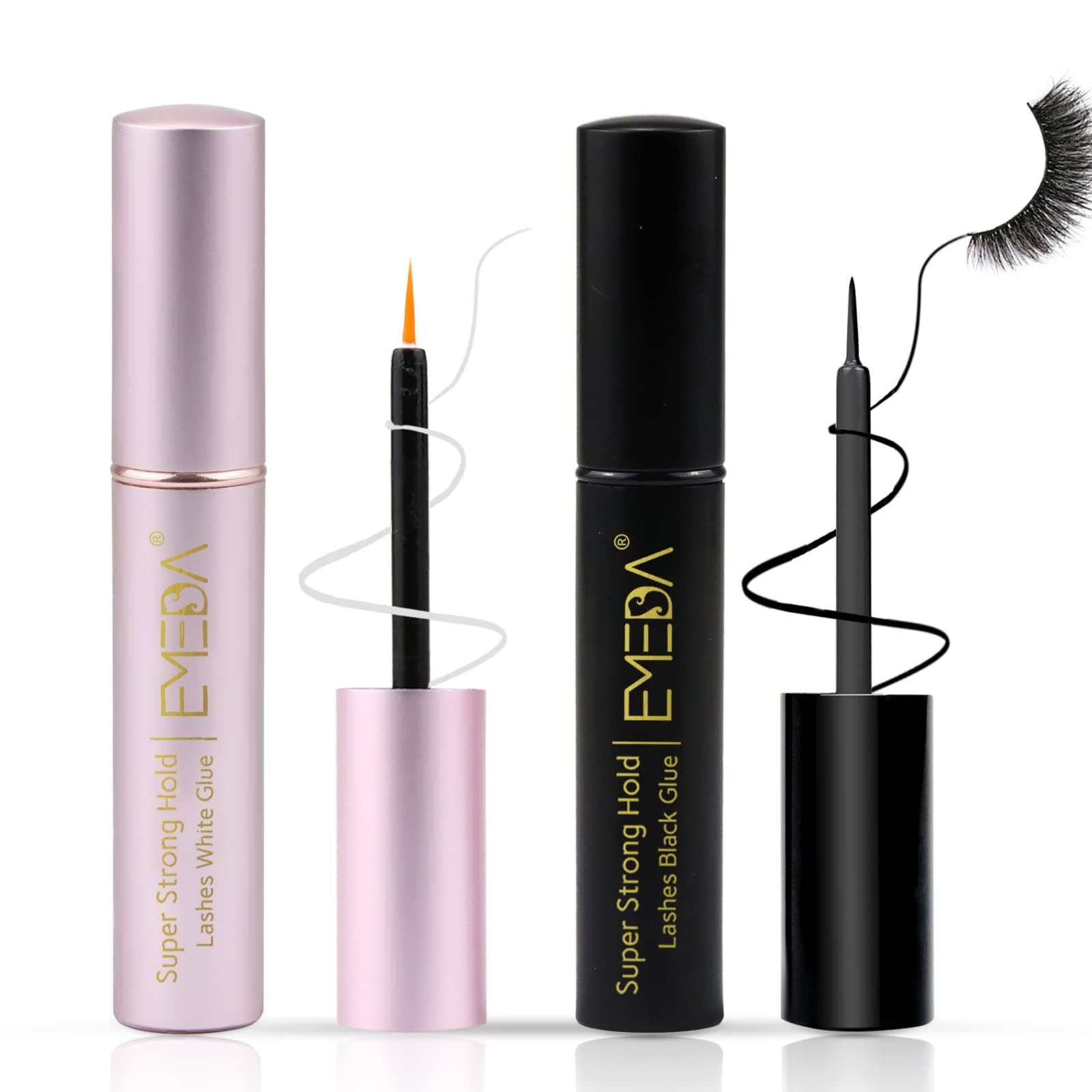 EMEDA 2 PCS Clear and Black False Eyelash Glue - Super Strong Hold Professional Latex Free Adhesive for Eyelashes - Best Black White Strip Lash Adhesive