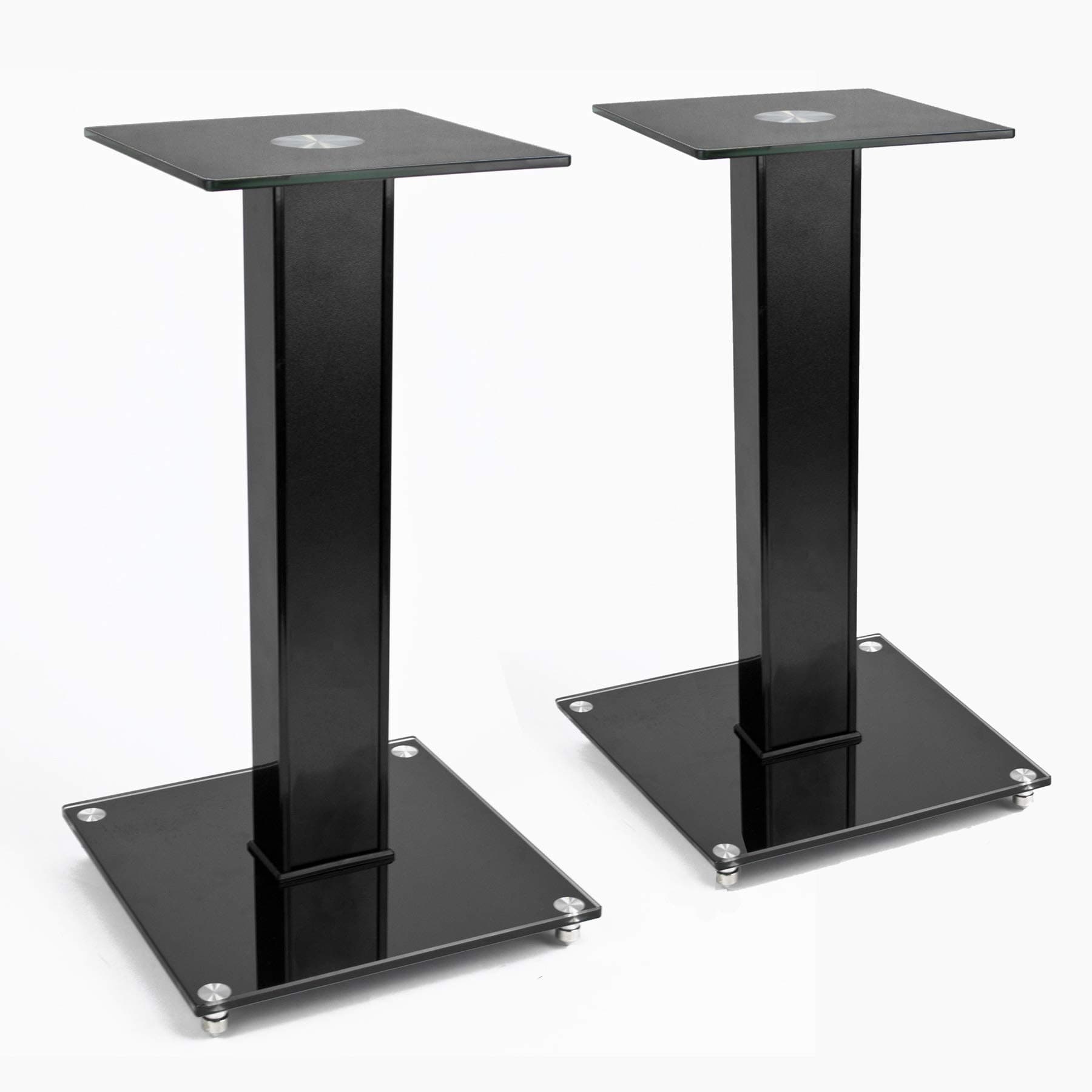 TekBox 2x SPEAKER STAND - Modern Black Glass Platform Units for Surround Sound TV Hi-Fi and Home Cinema Stands