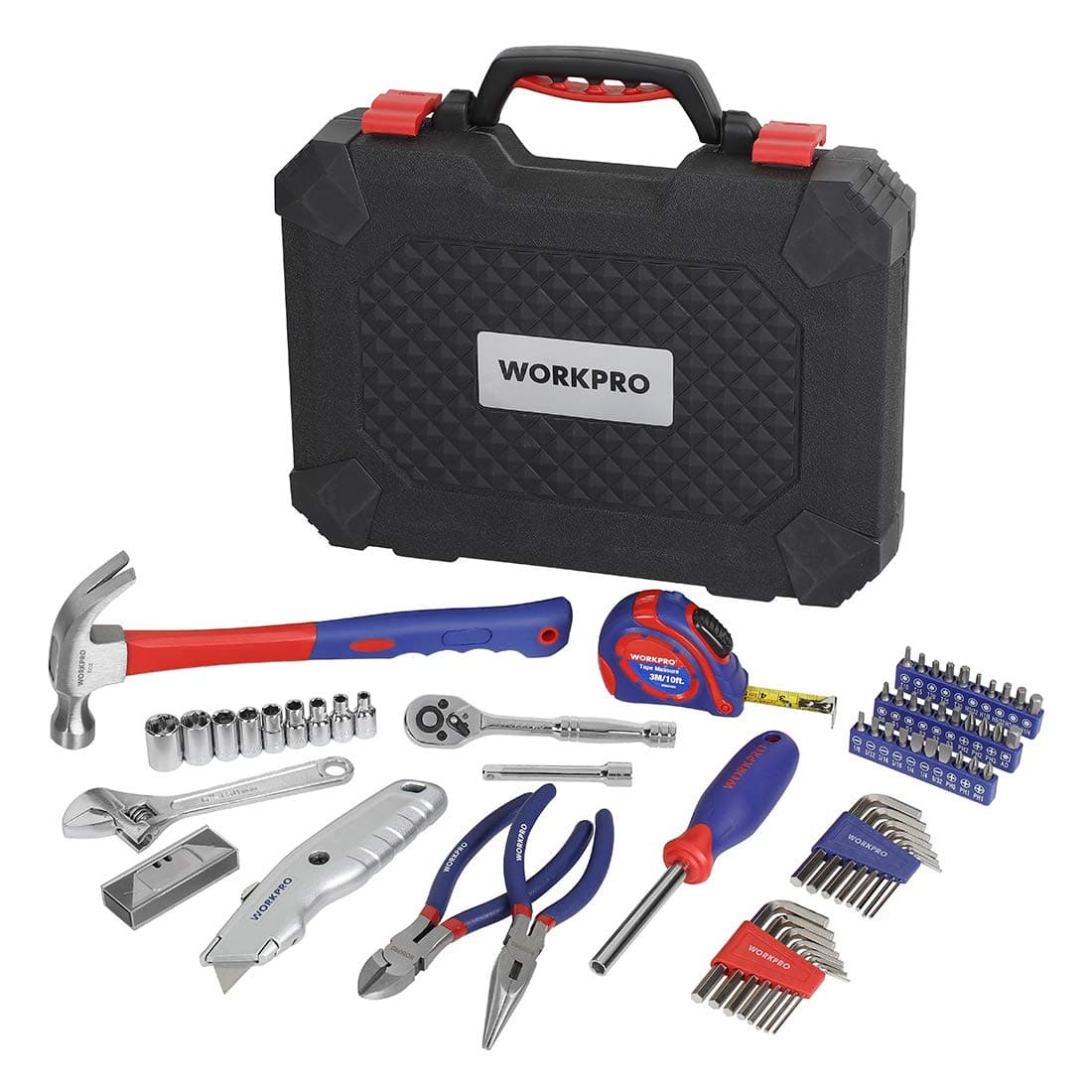 WORKPRO 74-Piece Home Repair Tool Kit, General Household Tool Kit for Home Maintenance, DIY Projects with Plastic Toolbox Storage Case, W009085A