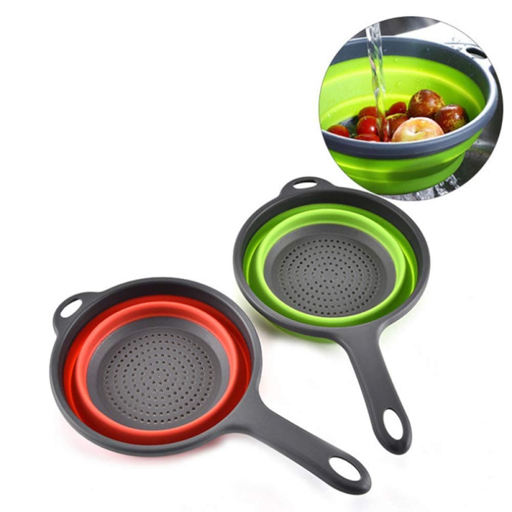 Foldable colander fruit and vegetable washing basket water-resistant basket filter foldable drain kitchen tool gadget colander and filter zhihao (Color : Green)