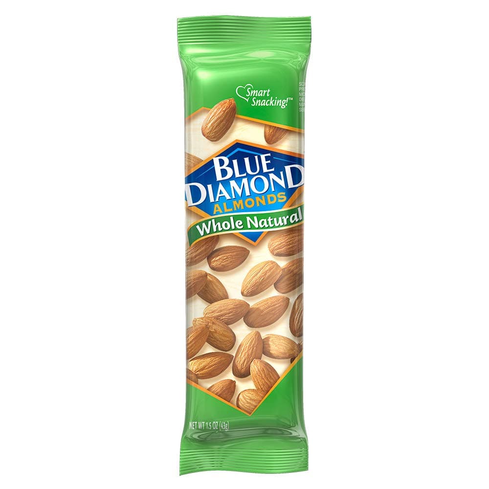 Blue Diamond Almonds, Whole Natural Flavored Snack Nuts, Single Serve Bags (1.5 Oz. Tubes, Pack of 12)