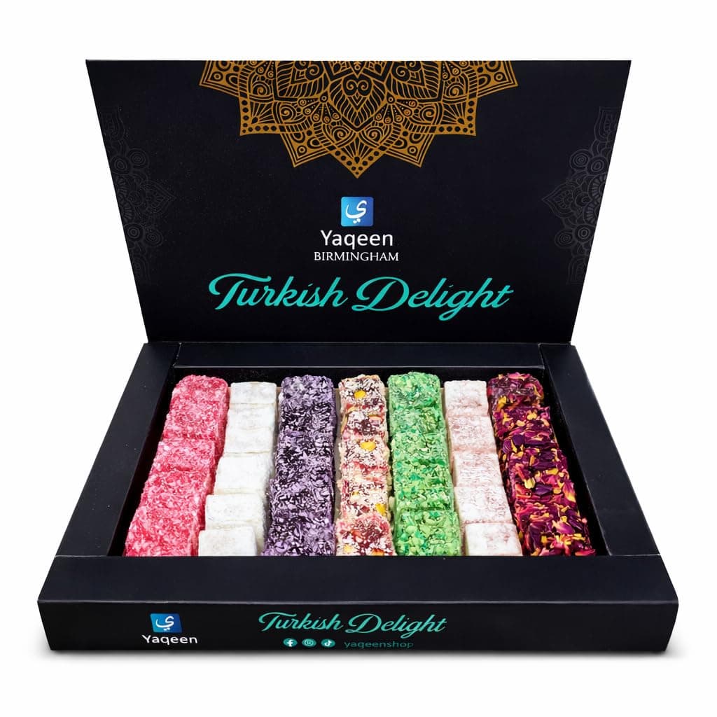 Vegetarian Turkish Delight Luxury Mix Hamper Gift Box 7 different flavors Deluxe Sweets Oriental Marshmallow Gift Box Gourmet Soft Candy Halal 400 g