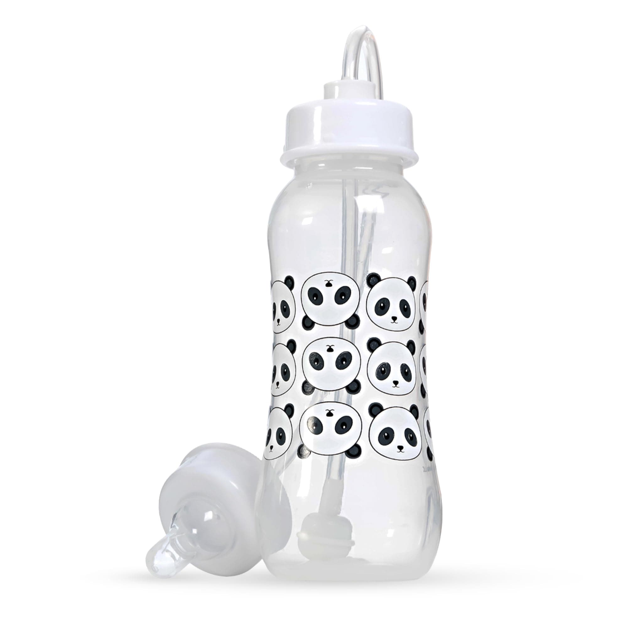 Hands-Free Baby Bottle - Anti-Colic Nursing System 9 oz Baby Bottle with Fast Flow Nipple/Teat 3m+ with Tube Straw Feeding System for Toddler (1 Pack - Panda)