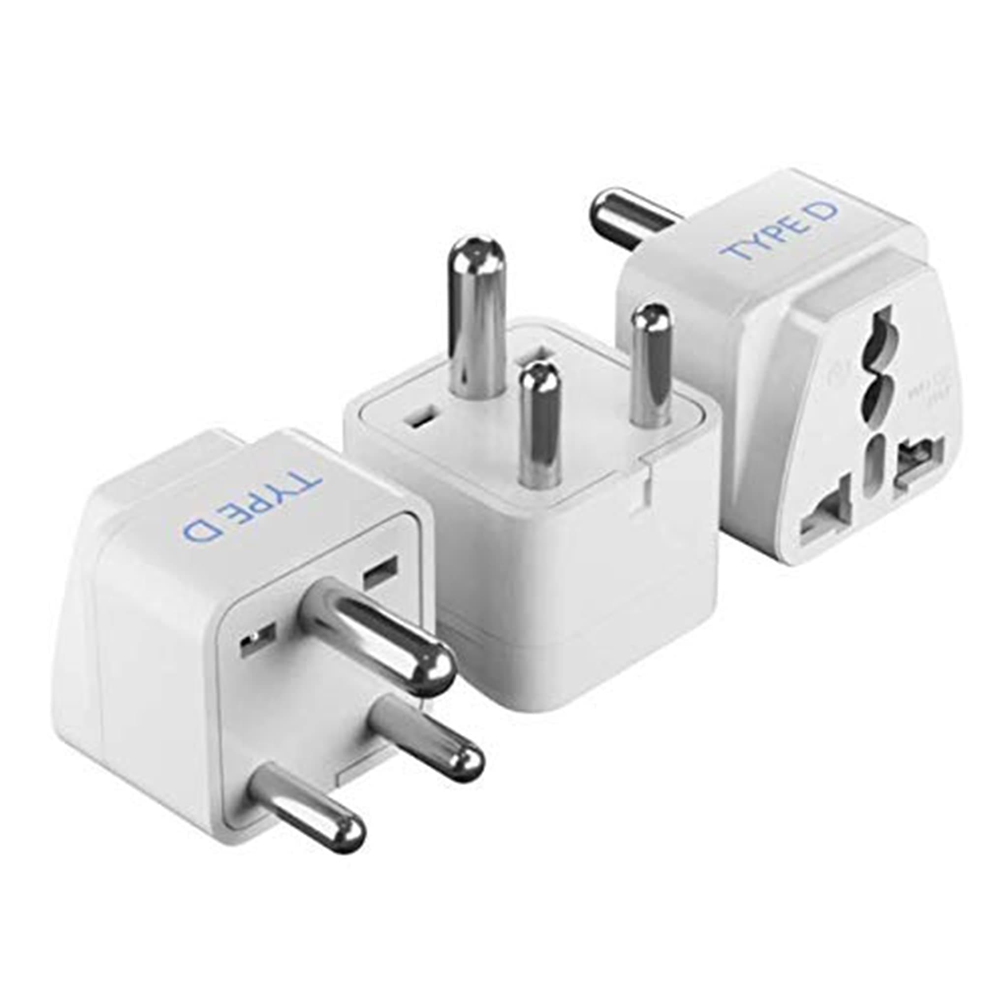 Ceptics GP-10-3pk India Travel Plug Adapter (Type D) - 3 Pack [Grounded & Universal]